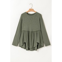 Mist Green Plus Size Thermal Knitted Babydoll Flare Top - 4X thumbnail