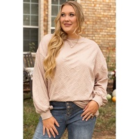 Parchment Plus Size Textured Drop Shoulder Crew Neck Sweatshirt - 1X thumbnail