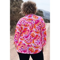 Pink Plus Size Abstract Floral Print V Neck Blouse - 2X thumbnail