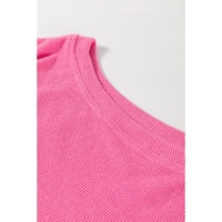 Rose Red Colorblock Patchwork Striped Puff Sleeve Plus Size Top with Slits - 3X thumbnail