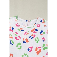 White Multicolor Leopard Print Textured Plus Size T Shirt - 1X thumbnail