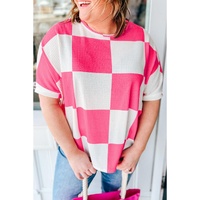 White Textured Checkerboard Round Neck Plus Size T Shirt - 1X thumbnail