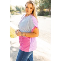 Rose Red Leopard Colorblock Patchwork Corded Knit Plus Size T Shirt - 3X thumbnail