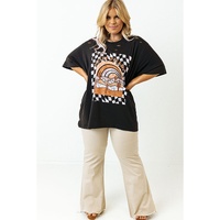 Black Checkerd DESERT DREAMS Printed Ripped Plus Size Tee - 1X thumbnail