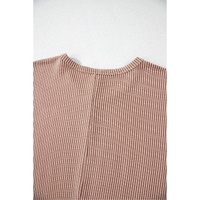 Smoke Gray Ribbed Striped Crew Neck Plus Size Knit T Shirt - 4X thumbnail