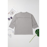 Medium Grey Floral Star Patched Pattern 3/4 Sleeve Plus Size Top - 1X thumbnail