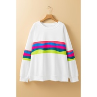 White Plus Size Colorful Striped Drop Shoulder Loose Sweatshirt - 3X thumbnail