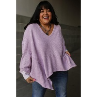 Orchid Petal Plus Size Waffle Knit Exposed Seam Flowy Top - 1X thumbnail