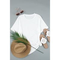 White Round Neck Rolled Sleeve Plus Size T-shirt - 3X thumbnail