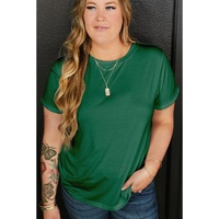 Dark Green Round Neck Rolled Sleeve Plus Size T-shirt - 1X thumbnail