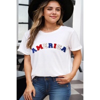 White AMERICA Chenille Embroidered Plus Size T Shirt - 1X thumbnail