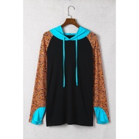 Black Western Print Color Block Plus Size Hoodie - 1X thumbnail