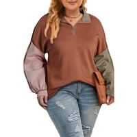 Gold Flame Plus Size Colorblock Exposed Seam Quarter Zip Sweatshirt - 1X thumbnail