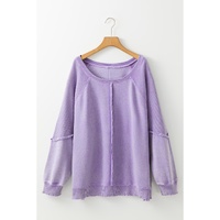 Orchid Petal Textured Patchwork Frilled Trim Plus Size Pullover Sweatshirt - 1X thumbnail