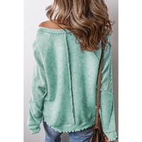 Mineral Blue Textured Patchwork Frilled Trim Plus Size Pullover Sweatshirt - 1X thumbnail