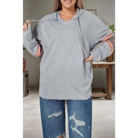 Gray Contrast Patched Sleeve Plus Size Hoodie - 2X thumbnail
