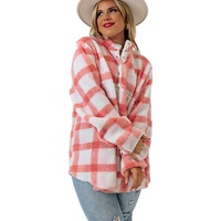Pink Plus Size Tunic Plaid Sherpa Henley Sweatshirt - 3X thumbnail