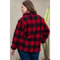 Red Plus Size Buffalo Plaid Sherpa Henley Sweatshirt - 3X thumbnail