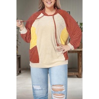 Orange Plus Size Colorblock Raglan Hoodie with Pockets - 1X thumbnail