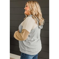 Multicolour Plus Size Colorblock Drop Shoulder Ribbed Knit Hoodie - 2X thumbnail