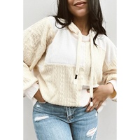 Beige Textured Patchwork Exposed Seam Plus Size Hoodie - 1X thumbnail