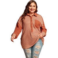 Red Stripe Textured Patched Drop Shoulder Buttoned Plus Size Sweatshirt - 1X thumbnail
