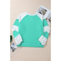 Aruba Blue Colorblock Patchwork Cross Seam Plus Sweatshirt - 2X thumbnail