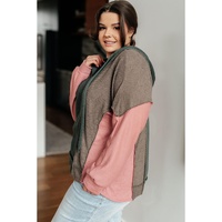 Breen Plus Size Colorblock Patchwork V Neck Hoodie - 2X thumbnail