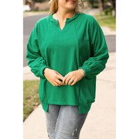 Bright Green Exposed Seam Notched Neck Drop Shoulder Plus Sweatshirt - 1X thumbnail