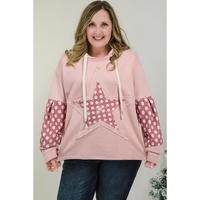 Delicacy Star Patch Graphic Floral Color Block Drawstring Plus Size Hoodie - 2X thumbnail
