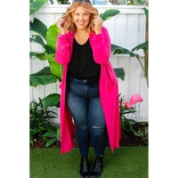 Strawberry Pink Plus Size Side Split Pockets Duster Cardigan - 1X thumbnail