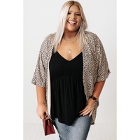 Khaki Plus Size Leopard Print Half Sleeve Open Front Cardigan - 1X thumbnail
