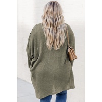 Seagrass Waffle Knit Drop Shoulder Open Front Pocketed Plus Size Cardigan - 2X thumbnail