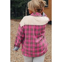 Red Plaid Print Waffle Knit Patchwork Plus Size Shirt - 4X thumbnail