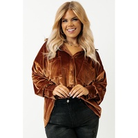 Chestnut Plus Size Velvet Chest Pocket Drop Shoulder Shirt - 3X thumbnail
