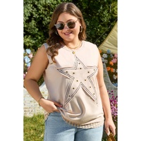 Parchment Studded Star Lace Patchwork Hem Plus Size Tank Top - 3X thumbnail