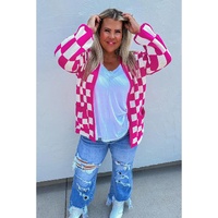 Bonbon Checkered Pattern Open Front Plus Size Cardigan - 3X thumbnail