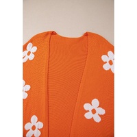 Orange Flower Pattern Drop Shoulder Plus Size Cardigan - 2X thumbnail