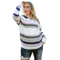 Stripe Plus Size Striped Hooded Knit Sweater - 1X thumbnail