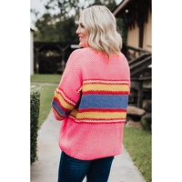 Pink Plus Size Stripe Oversized Sweater - 1X thumbnail
