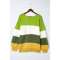 Green Plus Size Color Block Patchwork Sweater - 3X thumbnail