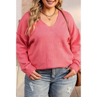 Pink Plus Size Drop Shoulder V Neck Sweater - 2X thumbnail
