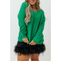 Green Plus Size Drop Shoulder V Neck Sweater - 3X thumbnail