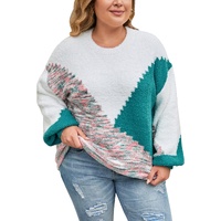 Multicolor Scalloped Color Block Plus Size Sweater - 3X thumbnail