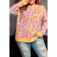 Bright Pink Plus Size Leopard Ribbed Trim Sweater - 1X thumbnail