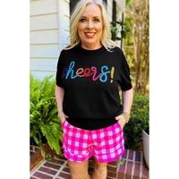 Black Plus Size Cheers Glitter Tinsel Short Sleeve Sweater - 3X thumbnail