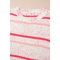 Pink Stripe Drop Shoulder Side Split Plus Size Sweater - 4X thumbnail