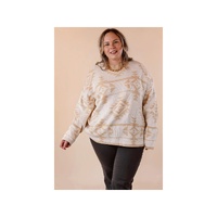 Apricot Plus Size Western Aztec Print Loose Sweater - 3X thumbnail