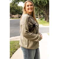 Dark Khaki Plus Size Big Flower Pattern High Neck Drop Shoulder Sweater - 4X thumbnail