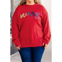 Fiery Red Tinsel merry Pattern Drop Shoulder Plus Size Sweater - 2X thumbnail